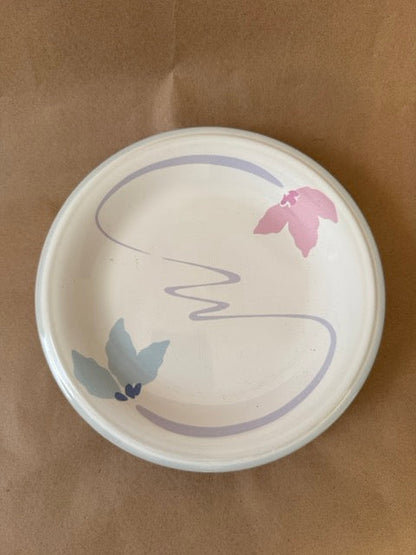 Villager pattern, pastel leaves and lilac ribbon