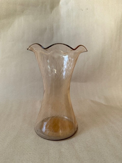 Marigold swirl glass vase with ruffled rim