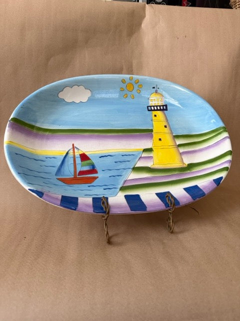 Hand-painted lighthouse oval platter
