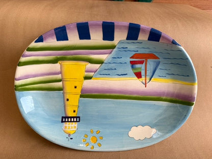 Lighthouse platter, painted scene