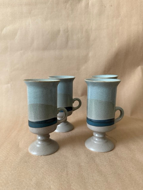 Stoneware pedestal Irish coffee mugs, set of four