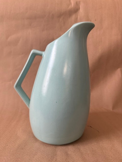Aqua ceramic pitcher with angled handle