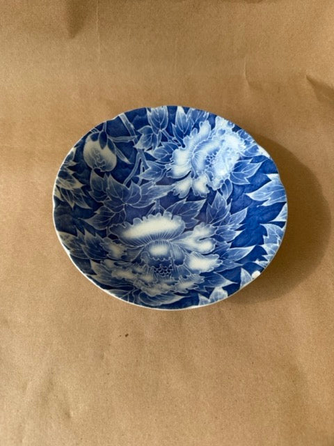 Japanese blue and white peony plate