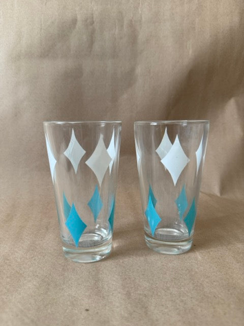 Pair of turquoise diamond tumblers