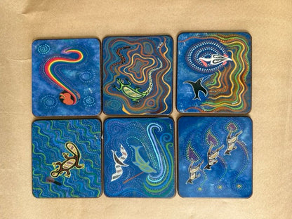 Dot-painted Australian animal coasters, set of six