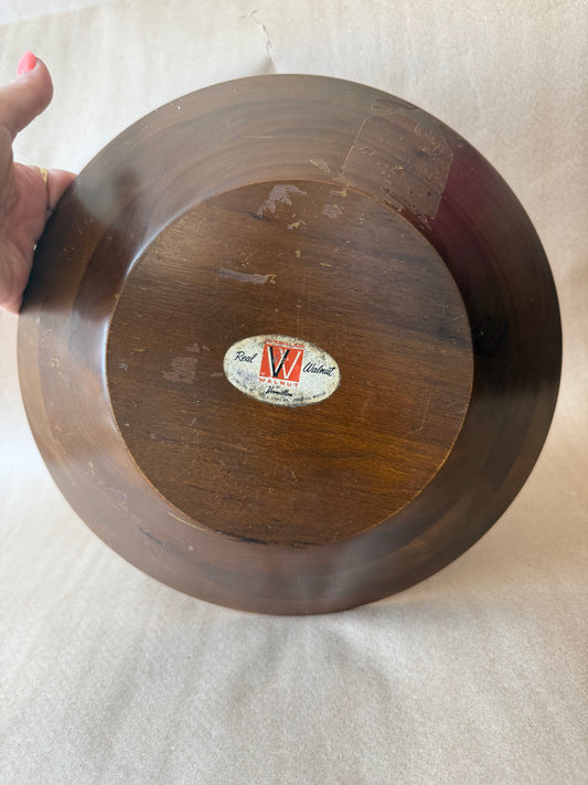 Vintage walnut bowl bottom with Real Walnut by Vermillion label