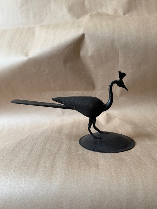 Vintage wrought iron long-tailed bird figurine, side view