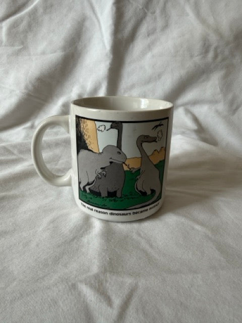 The Far Side dinosaur mug, cartoon facing front