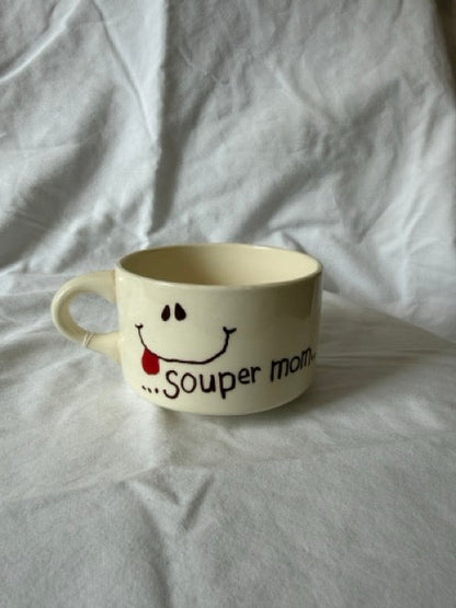Souper Mom smiley soup mug, front