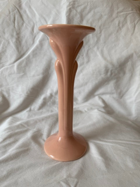 Peach ceramic candlestick, full view
