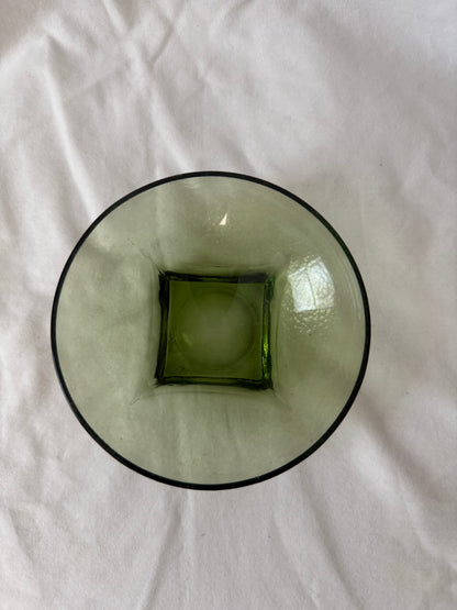 Green bowl from above showing square foot