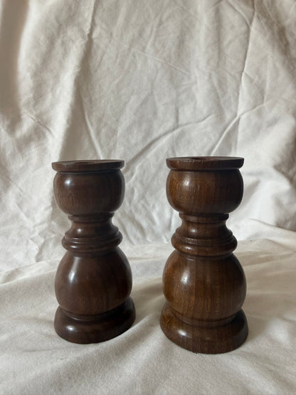 Pair of turned wood candle holders