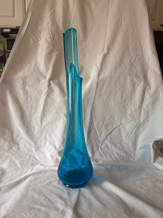 Tall blue swung glass vase