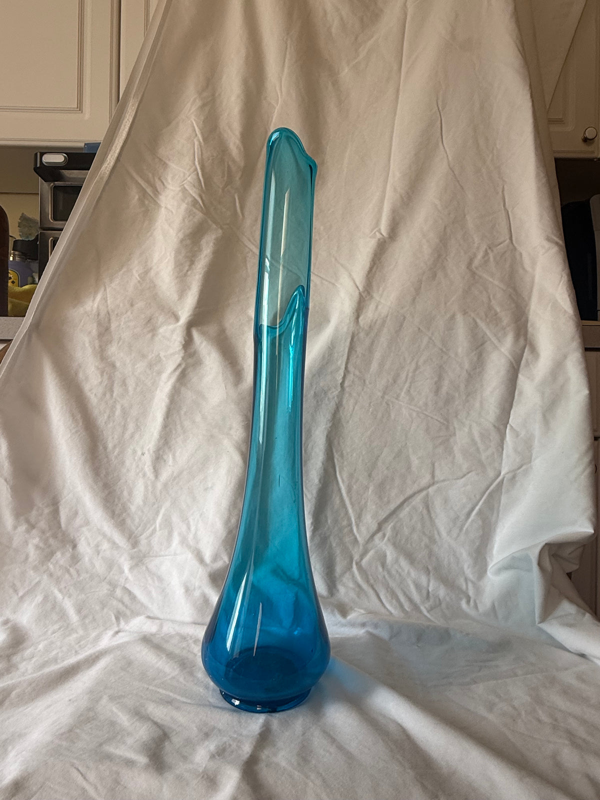Blue swung glass vase, alternate angle