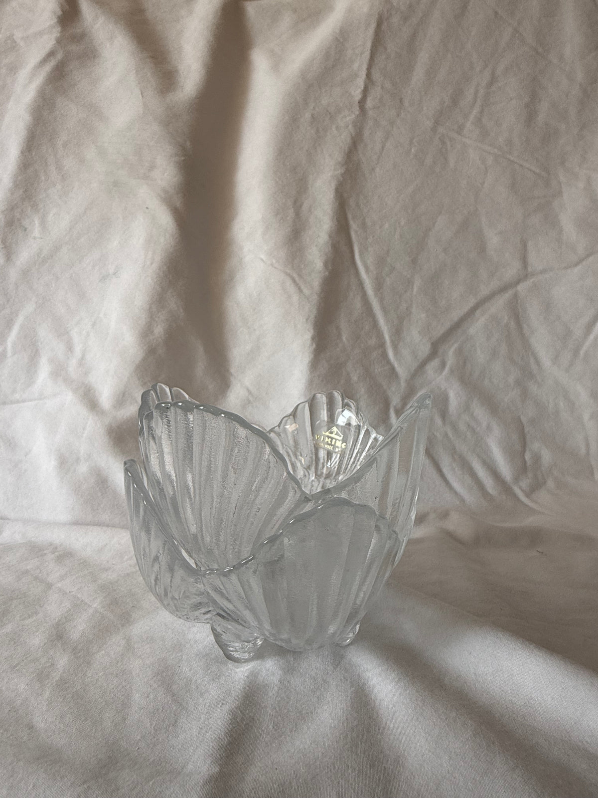 Viking glass shell bowl with original label