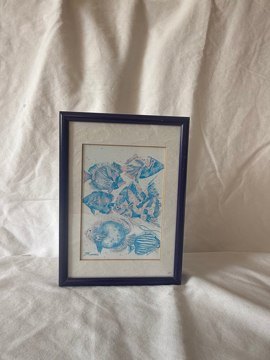 Framed blue tropical fish print