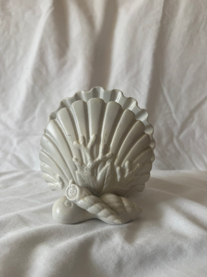 Front of white ceramic shell letter holder
