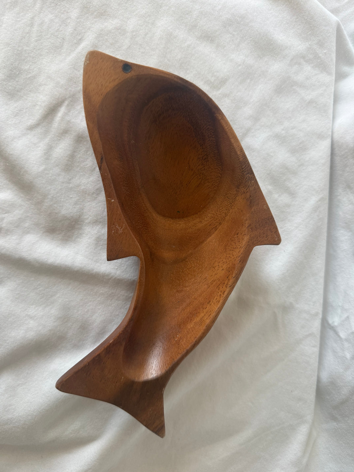 Carved wood fish tray from above
