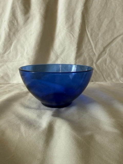 Cobalt blue glass bowl, side view