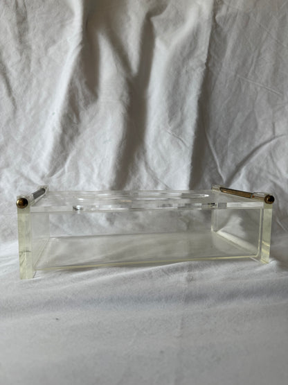 Lucite tissue box cover with brass handles