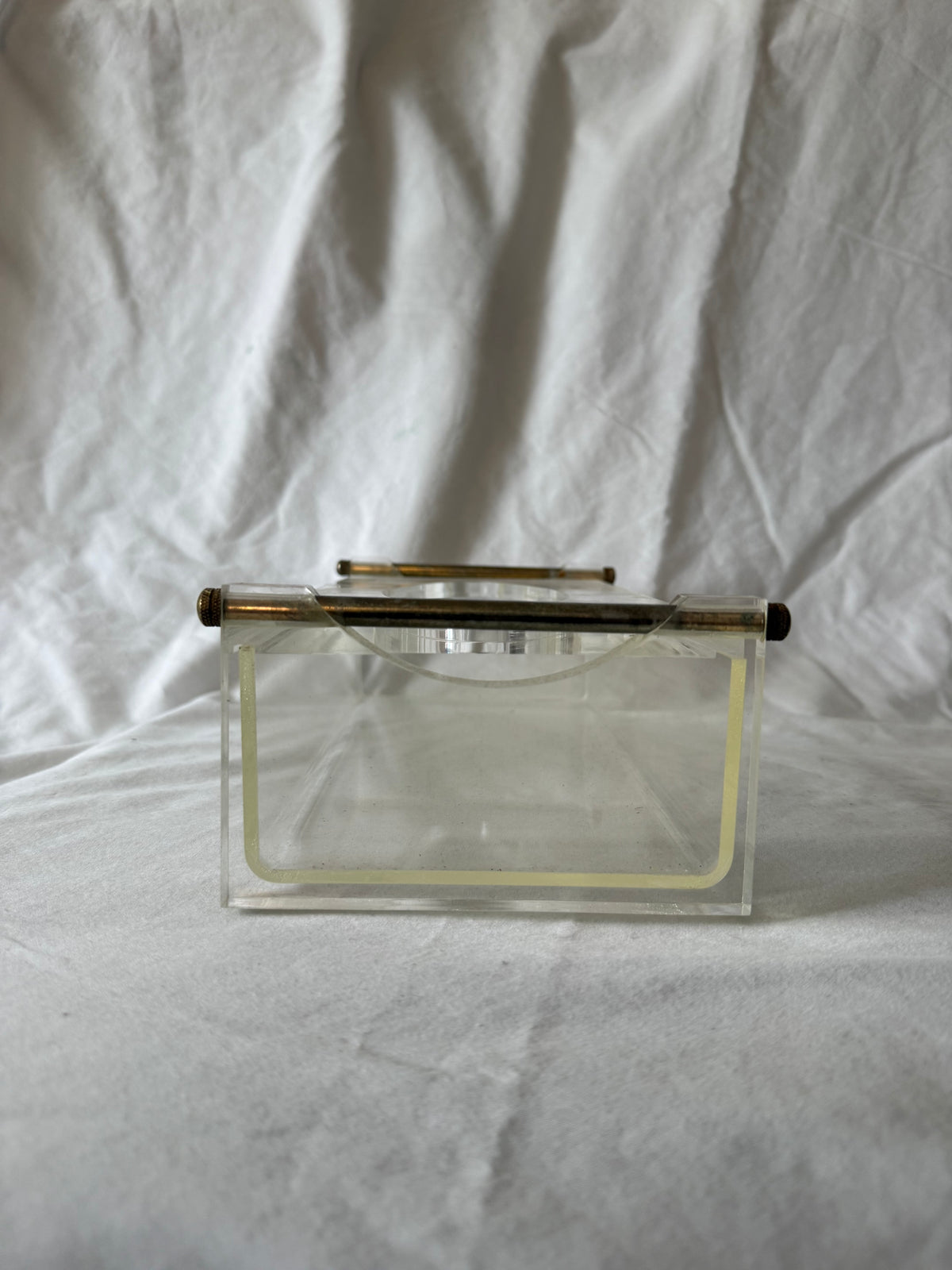 Lucite tissue box cover with brass handles, view 6