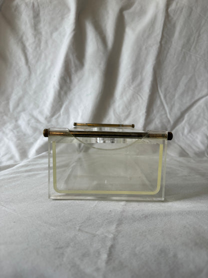 Lucite tissue box cover with brass handles, view 6