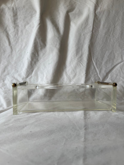 Lucite tissue box cover with brass handles, view 4