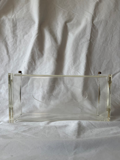 Lucite tissue box cover with brass handles, view 5