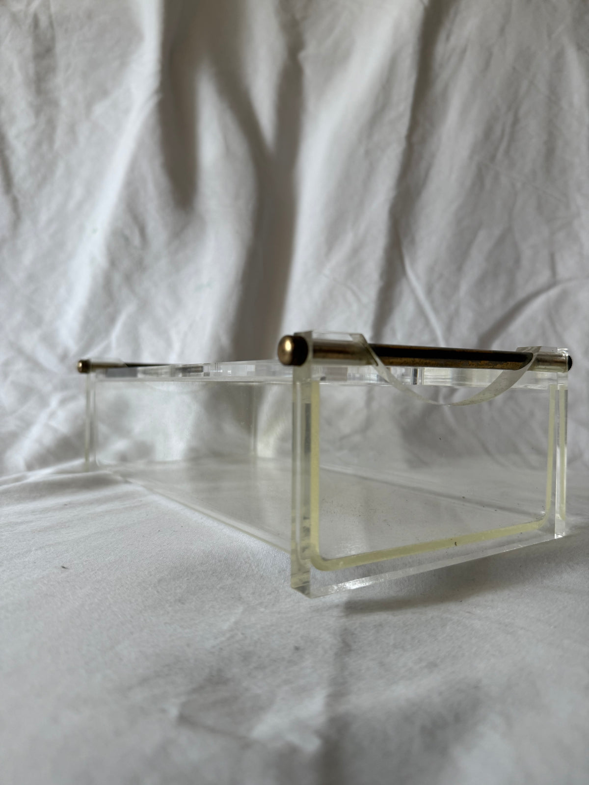 Lucite tissue box cover with brass handles, view 7