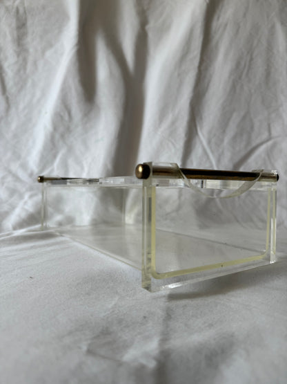 Lucite tissue box cover with brass handles, view 7