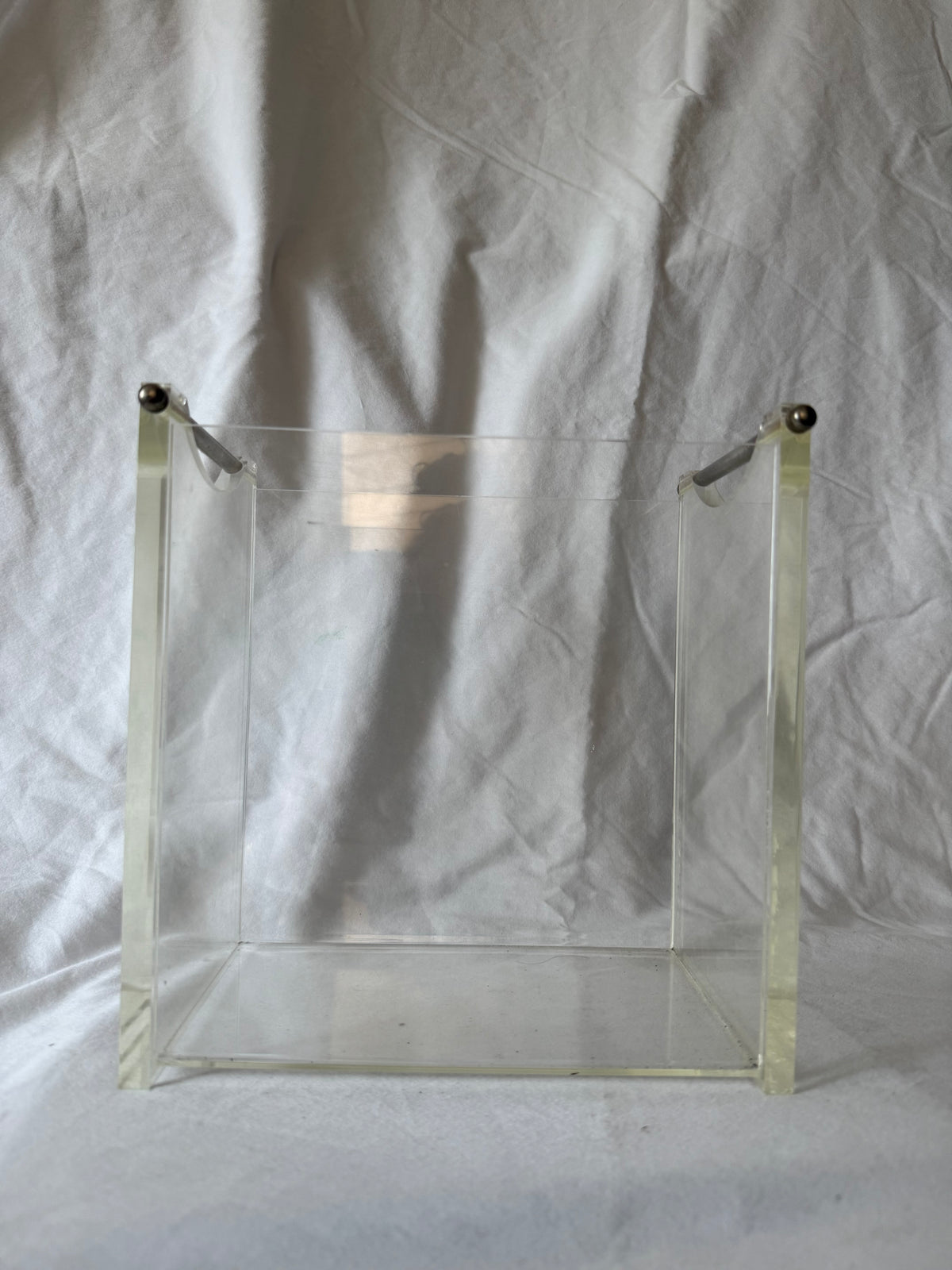 Lucite open holder with brass rod handles, view 2