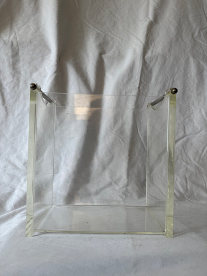 Lucite open holder with brass rod handles, view 2