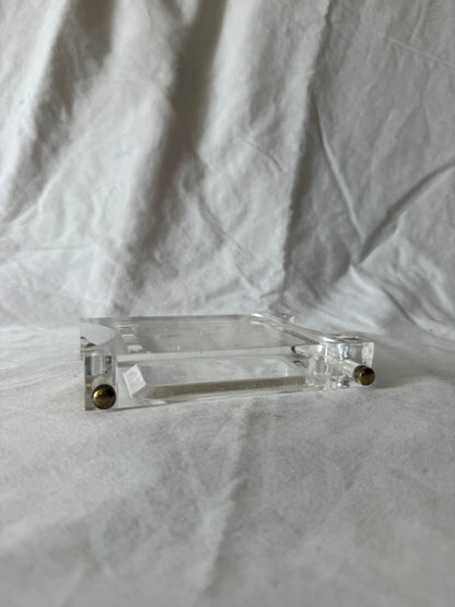 Lucite soap dish with brass rods, view 3