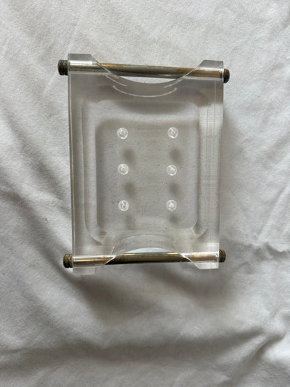 Lucite soap dish with brass rods, view 2