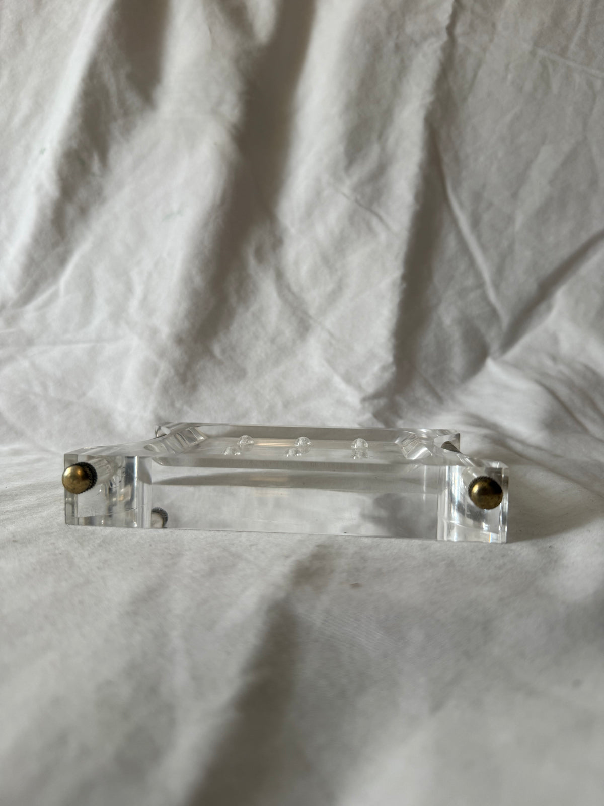 Lucite soap dish with brass rods, view 4