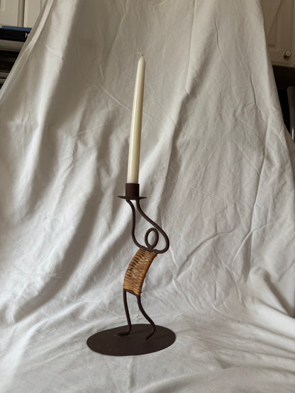 Iron and rattan figure candlestick, view 2
