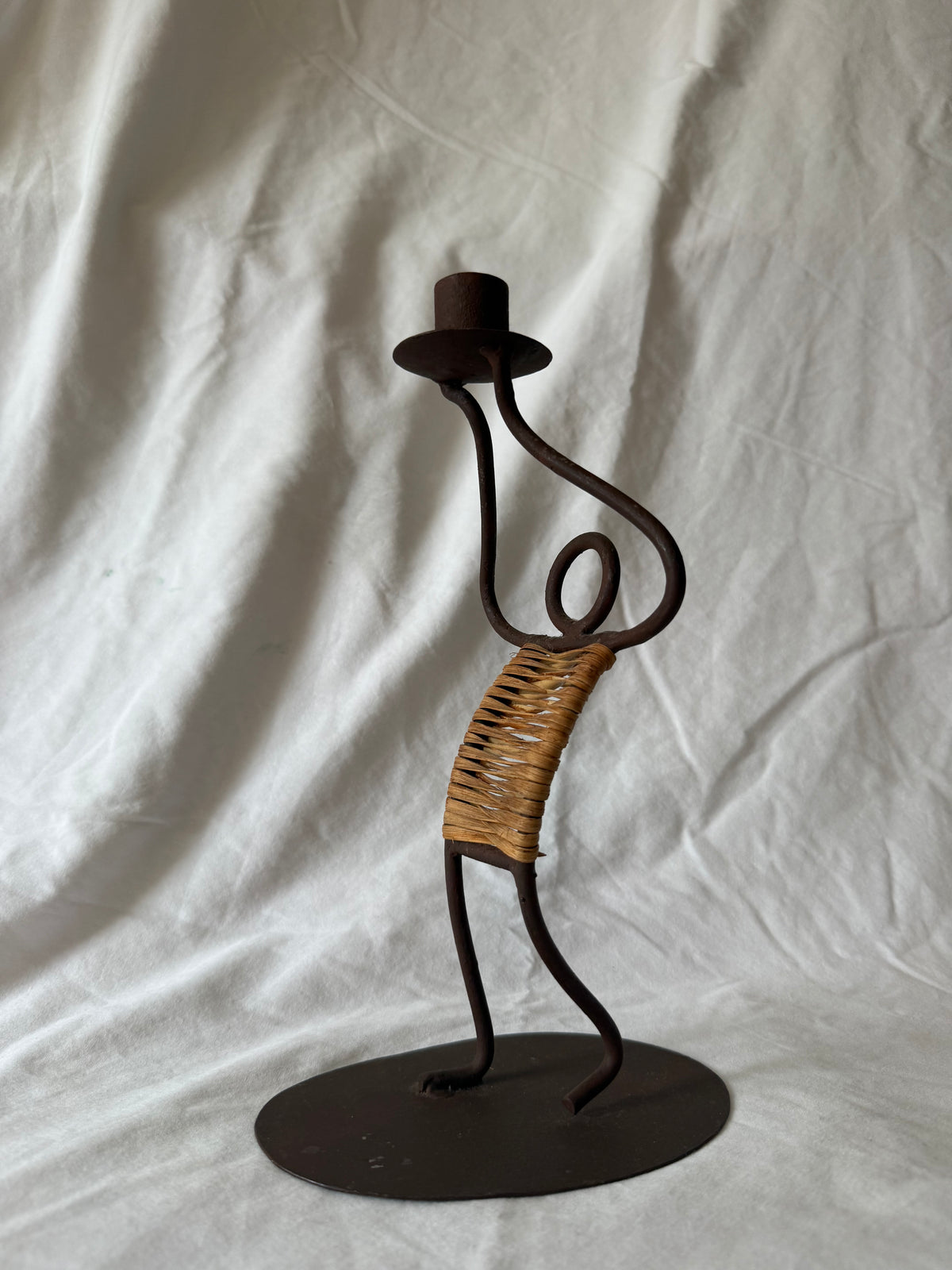 Iron and rattan figure candlestick