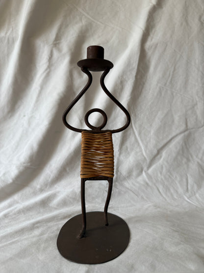 Iron and rattan figure candlestick, view 3