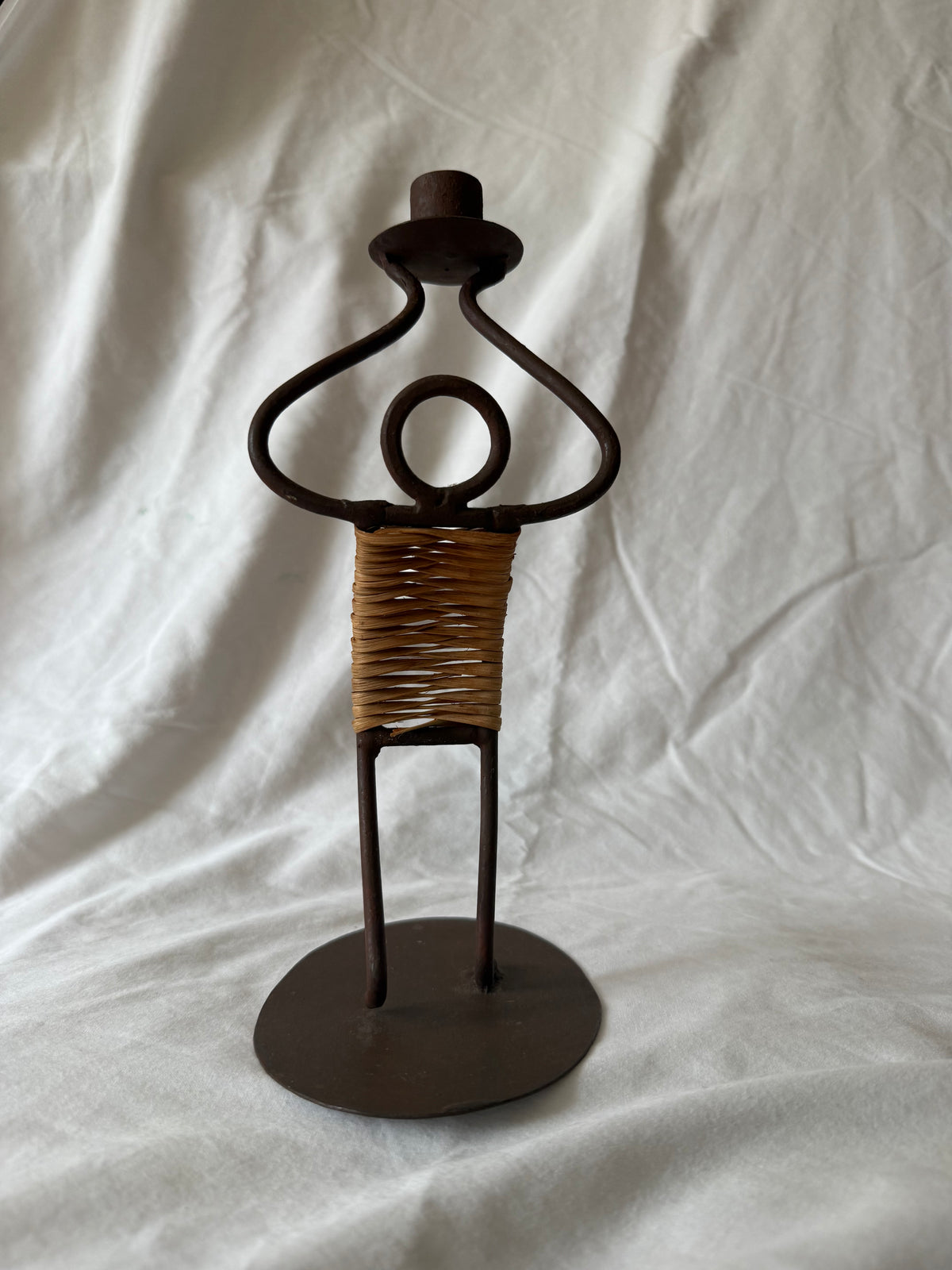 Iron and rattan figure candlestick, view 4