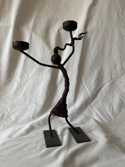 Iron dancing figure double candle holder