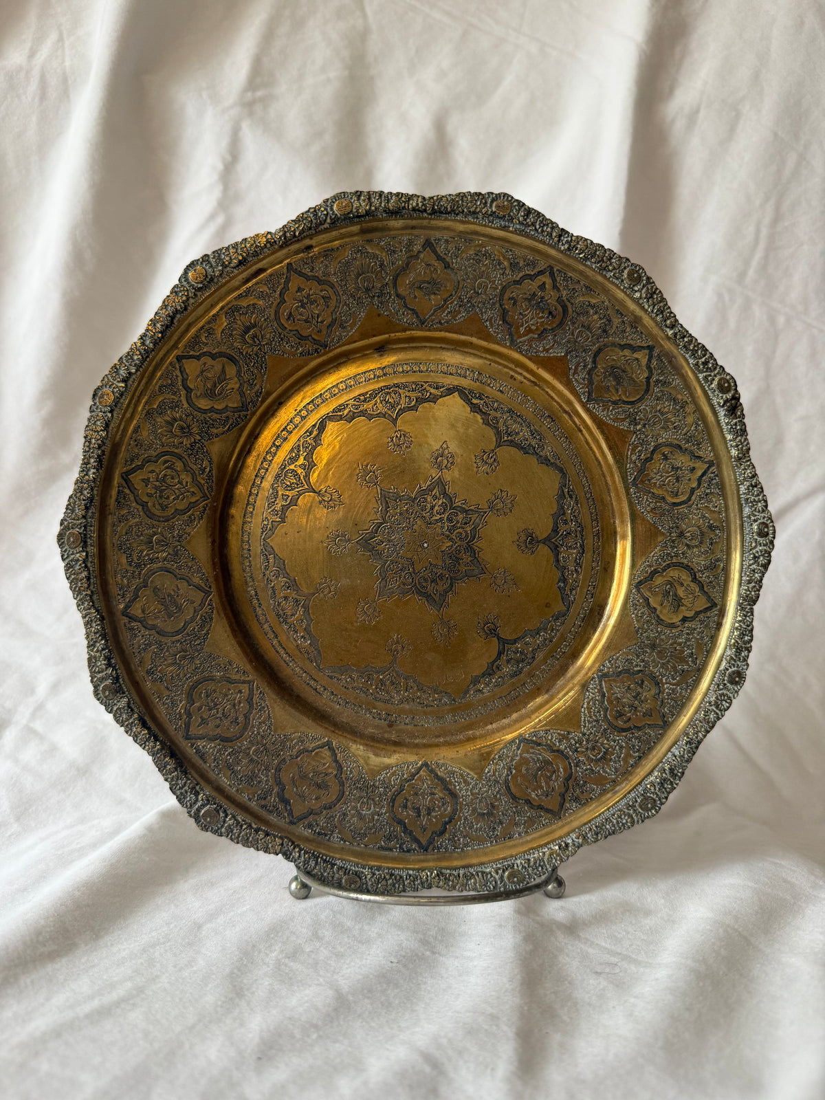 Persian-style engraved brass tray