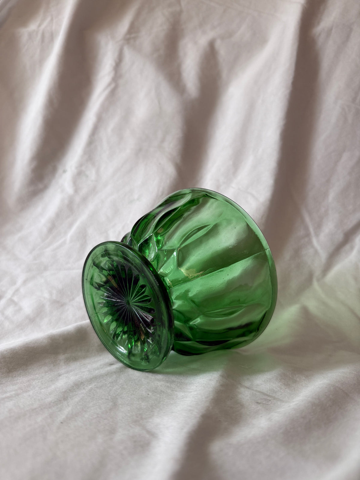 Green glass footed compote, view 2