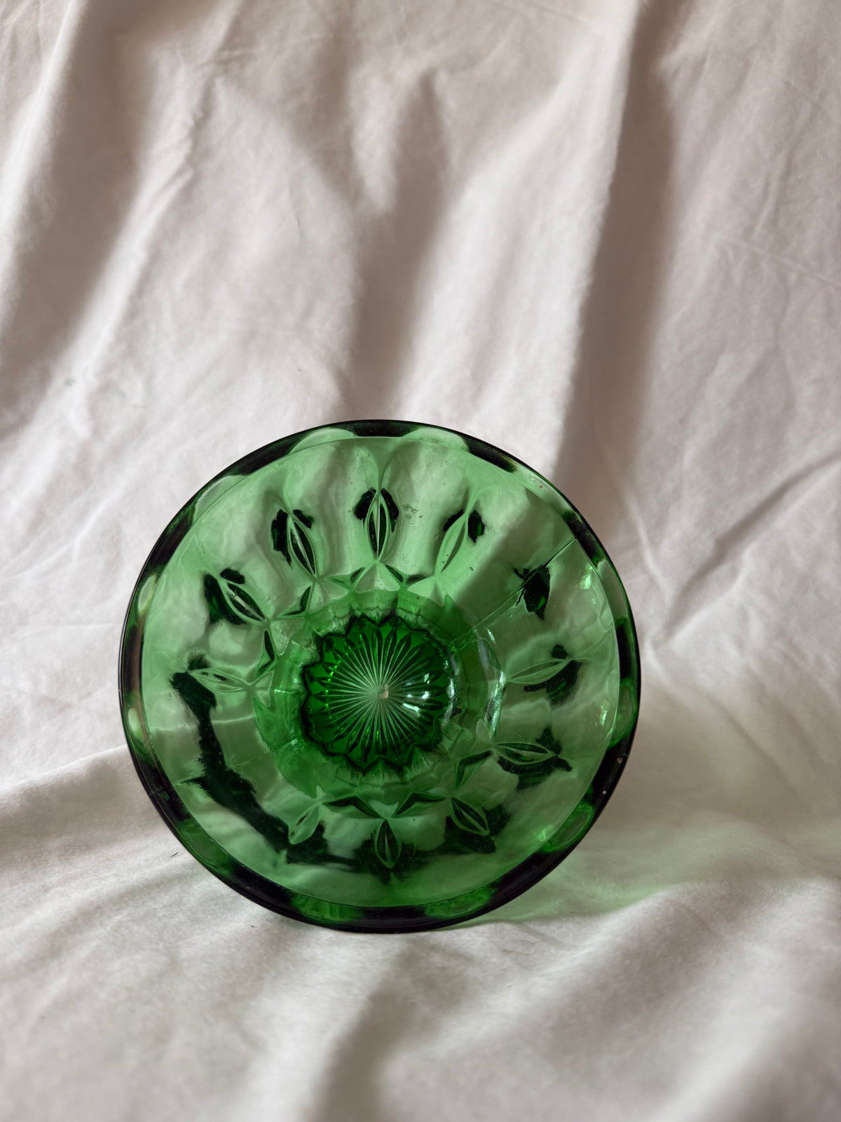 Green glass footed compote, view 3
