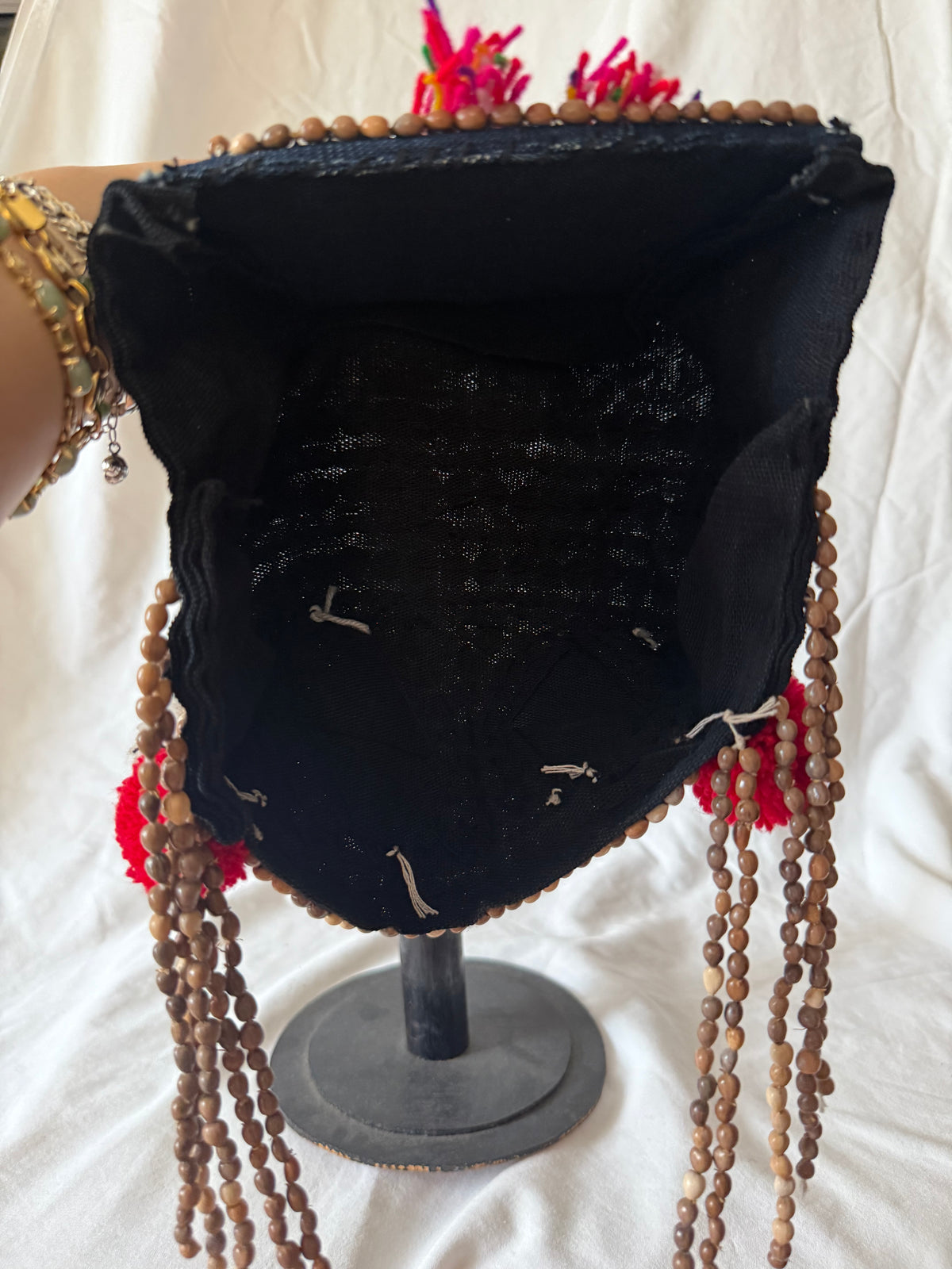 Akha-style beaded headdress with pom-poms, view 7