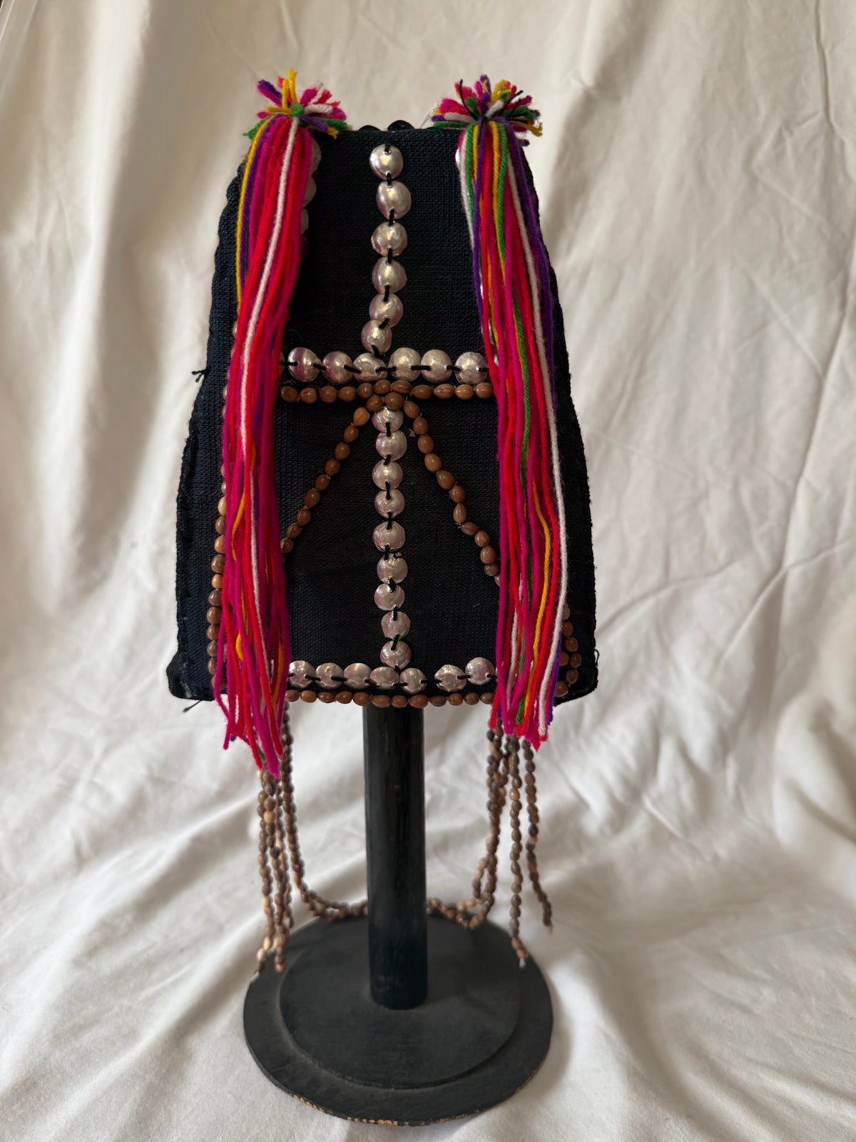 Akha-style beaded headdress with pom-poms, view 6