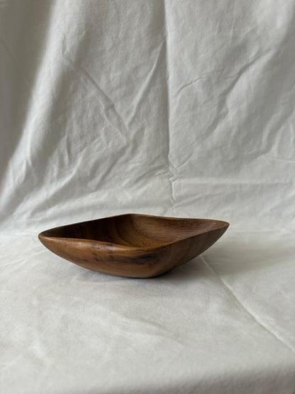 Monkeypod wood diamond dish, side view