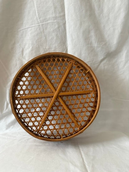 Japanese-Style Open-Weave Bamboo Tray Basket
