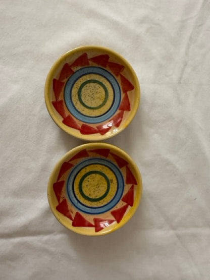 Pair of Hand-Painted Pottery Dip Dishes