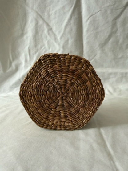 Woven Grass Lidded Basket, Low Hexagon