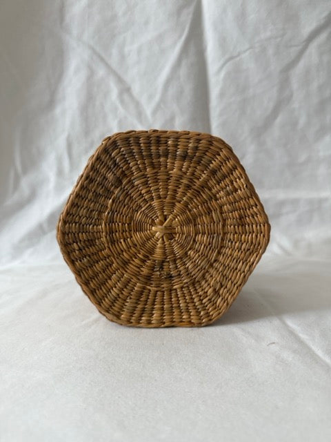 Woven Grass Lidded Basket, Tall Hexagon
